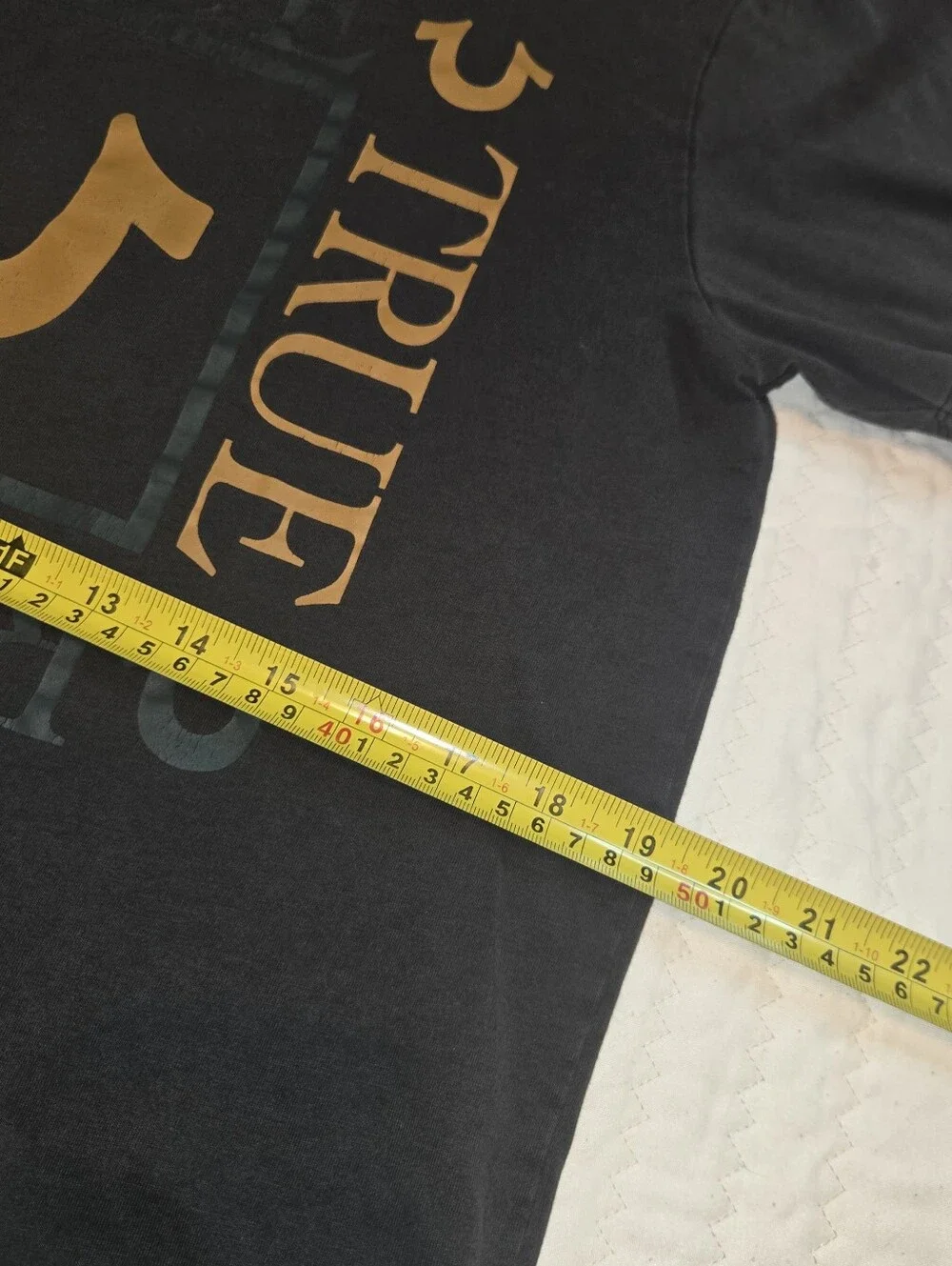 True Religion Black Tee with Gold Graphic Logo